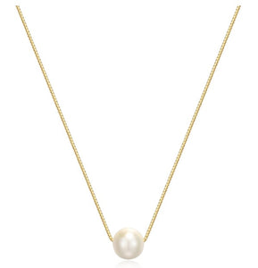 Sterling Silver/Yellow Gold Plate 7.5-8mm Floating White Pearl Neck 16"+3"