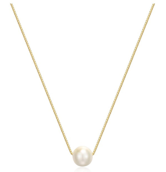 Sterling Silver/Yellow Gold Plate 7.5-8mm Floating White Pearl Neck 16