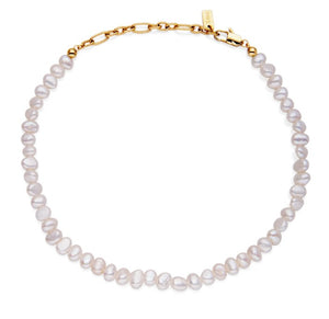 Steelx Stainless Steel/Yellow Gold Plate 7mm Fresh Water Pearl Strand Neck 13"+4"