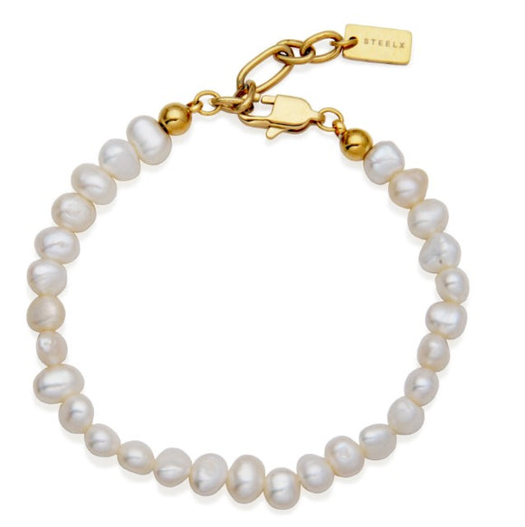 Steelx Stainless Steel/Yellow Gold Plate 7mm Fresh Water Pearl Bracelet 7