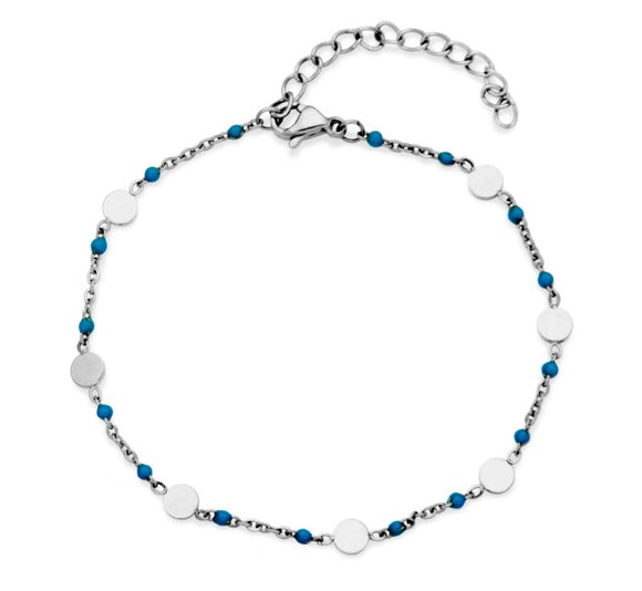 Steelx Stainless Steel Turquoise Enamel Bead & Disc Chain Bracelet 6.75