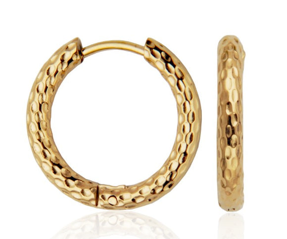 Steelx Stainless Steel/Yellow Gold Plate 19mm Textured Hoops