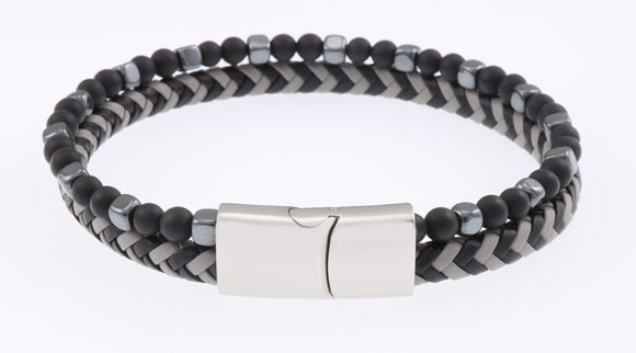 Steelx Stainless Steel Agate & Hematite Leather Bracelet 8.5