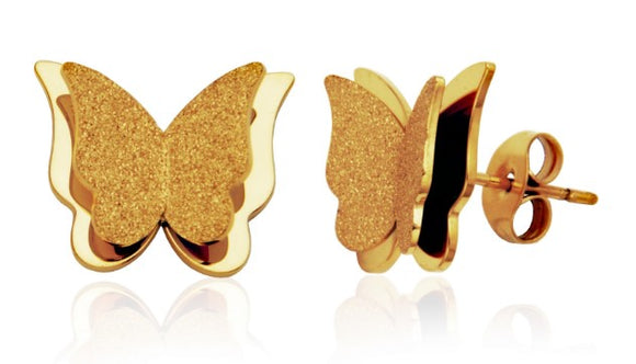 Steelx Stainless Steel/Yellow Gold Plate 3D Shimmering Butterfly Stud Earrings