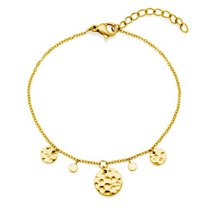 Steelx Stainless Steel/Yellow Gold Plated Hammered Multi-Disc Bead Chain Bracelet 6.75"+1.25"