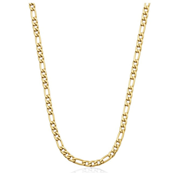 Steelx Stainless Steel/Yellow Gold Plate 4.5mm Figaro Chain 24