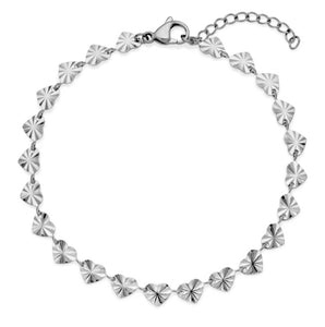 Steelx Stainless Steel Diamond Cut Heart Link Anklet 9"+1.5"