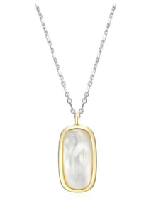 Elle Sterling Silver/Yellow Gold Plate "Allure" 20 x 10 x 3.5mm Cushion White Mother of Pearl Pendant with 17"+3" chain