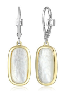 Elle Sterling Silver/Yellow Gold Plate "Allure" 15 x 7 x 3mm Cushion Mother of Pearl Lever Back Earrings