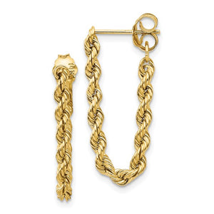 10K Yellow Gold 2mm Hollow Rope Drop Stud Earrings