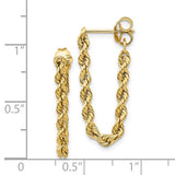 10K Yellow Gold 2mm Hollow Rope Drop Stud Earrings