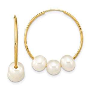 10K Yellow Gold 25mm Sleeper  with 6-7mm Freshwater Pearls