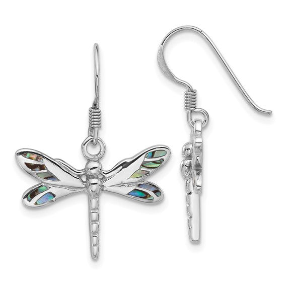 Sterling Silver Dragonfly Shepherd Hook Earring with Abalone