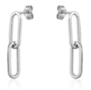 Sterling Silver Double Paperclip Drop Stud Earrings