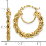 10K Yellow Gold 3mm D/C Hollow Rope Hoops