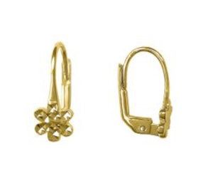 10K Yellow Gold D/C Flower Lever Back Earring