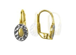 10K Yellow/White Gold Oval Drop Lever Back Earrings