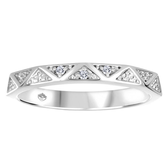10K White Gold Band with Diamonds and ZigZag Pattern