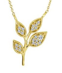 10K Yellow Gold Canadian Diamond and Diamond Branch Fixed Pendant with 16"-18" Chain