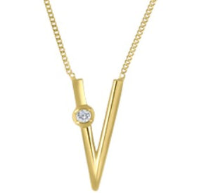 10K Yellow Gold Canadian Diamond "V" Fixed Pendant with 16"-18" Chain