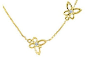10K Yellow Gold 2 Canadian Diamond 2 Butterfly Necklace with 16"-18" Chain