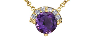 10K Yellow Gold 5 mm Amethyst with Diamond Fixed Pendant and 16-18" Chain