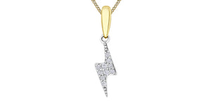10K Yellow/White Gold Lightning Bolt Pendant with Diamonds and 17-18" Chain