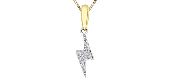 10K Yellow/White Gold Lightning Bolt Pendant with Diamonds and 17-18