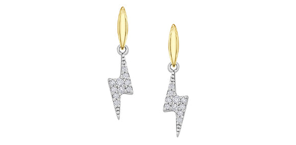 10K Yellow/White Gold Diamond Lightning Bolt Dangle Stud Earrings