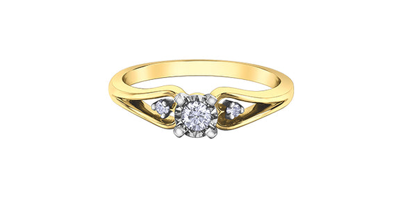 10K Yellow/White Gold Diamond Engagement Ring with Shoulder Stones