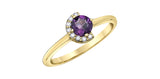 10K Yellow Gold 5mm Round Amethyst and Diamond Ring