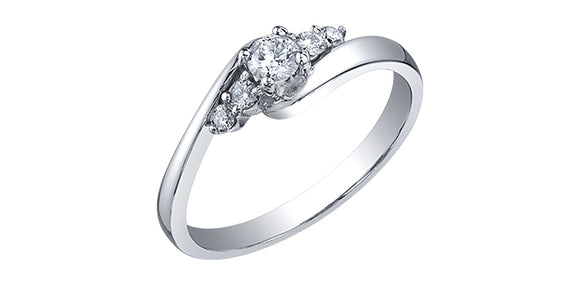 10K White Gold Diamond with Shoulder Stone Engagement Ring