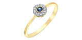 10K Yellow Gold 2.5mm Blue Sapphire with 12 Diamonds Halo Ring