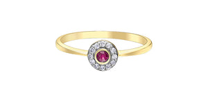 10K Yellow Gold 2.5mm Ruby with 12 Diamond Halo Ring