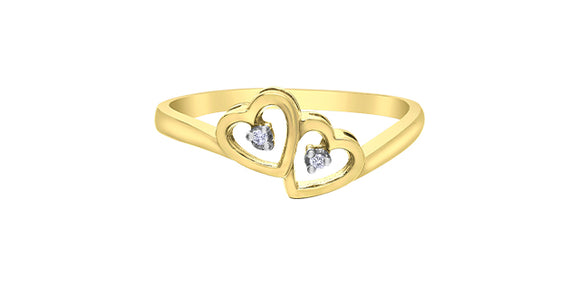 10K Yellow Gold Double Heart Promise Ring with Diamonds