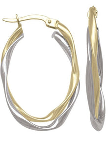 10K Yellow/White Gold Double Twisted Oval Hoop