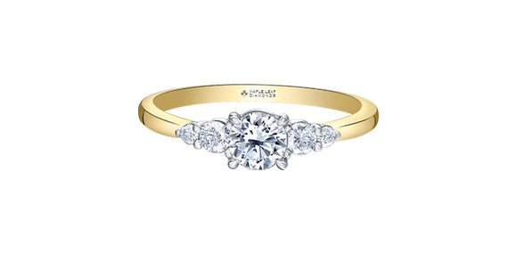 14K Yellow/White Gold Canadian Diamond Engagement Ring with 4 Canadian Diamond Shoulder Stones