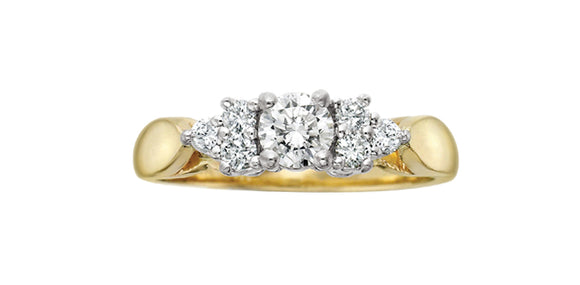 10K Yellow/White Gold Diamond Engagement Ring with Shoulder Stones