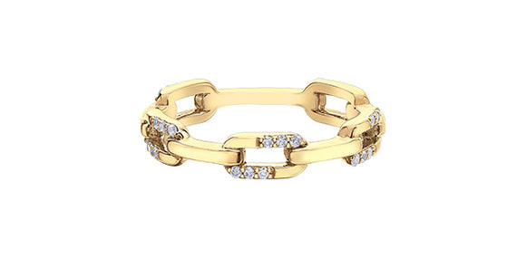 10K Yellow Gold Chain Link Ring with Diamonds