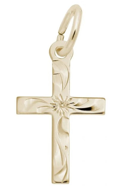 10K Yellow Gold Small Engraved Cross