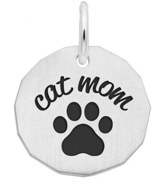 Sterling Silver Cat Mom with Paw Disc Charm