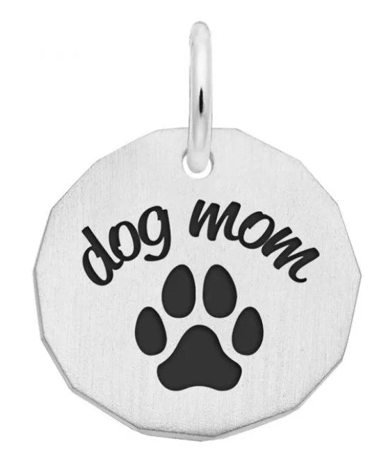 Sterling Silver Dog Mom with Paw Disc Charm
