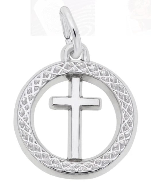 Sterling Silver Small Cross in Circle Charm