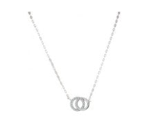 Sterling Silver Double Circle with CZ Fixed Pendant & 16-18" Chain