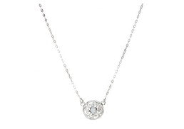 Sterling Silver Round Fixed Filigree CZ Pendant & 16-18" Chain