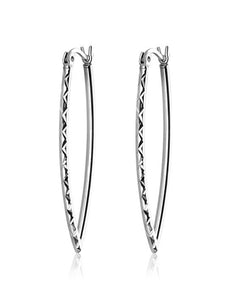 Sterling Silver Diamond Cut Marquise Shape Hoops