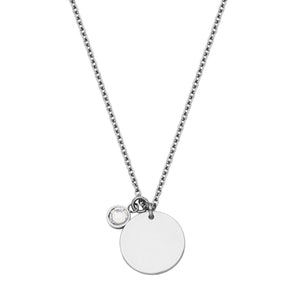 Steelx Stainless Steel 4mm Polished Round Disc Pendant with 4mm Crystal & 18 +2" Chain