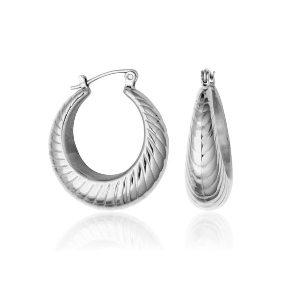 Steelx Stainless Steel High Polish Patterned 17.5mm Puffy Hoops