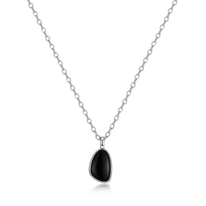 Elle Sterling Silver "Pebble" Black Agate Pendant with 17 + 3" Chain