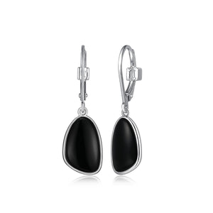 Elle Sterling Silver Black Agate Lever Back Earrings